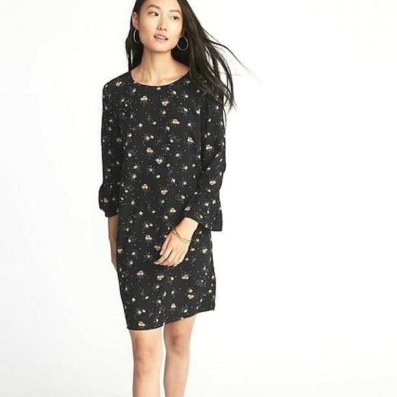 Floral Print 3/4 Flair Sleeve Shift Dress size Large - Picture 1 of 12